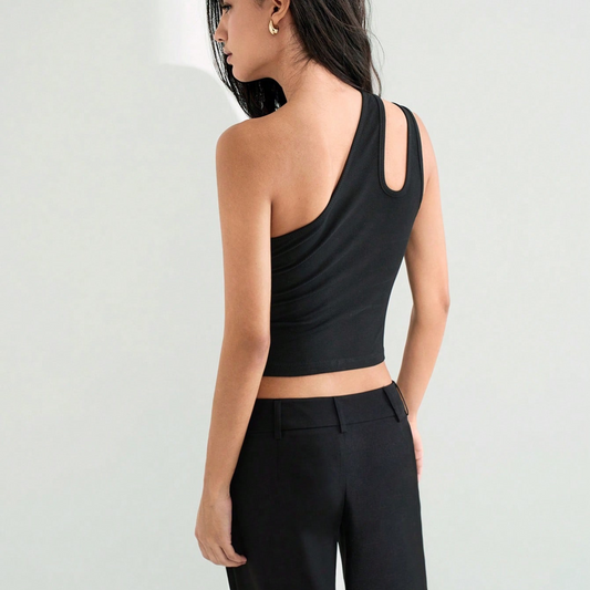 Asymmetric Black One-Shoulder Tank Top