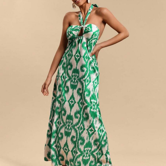 Emerald Ikat Halter Maxi Dress