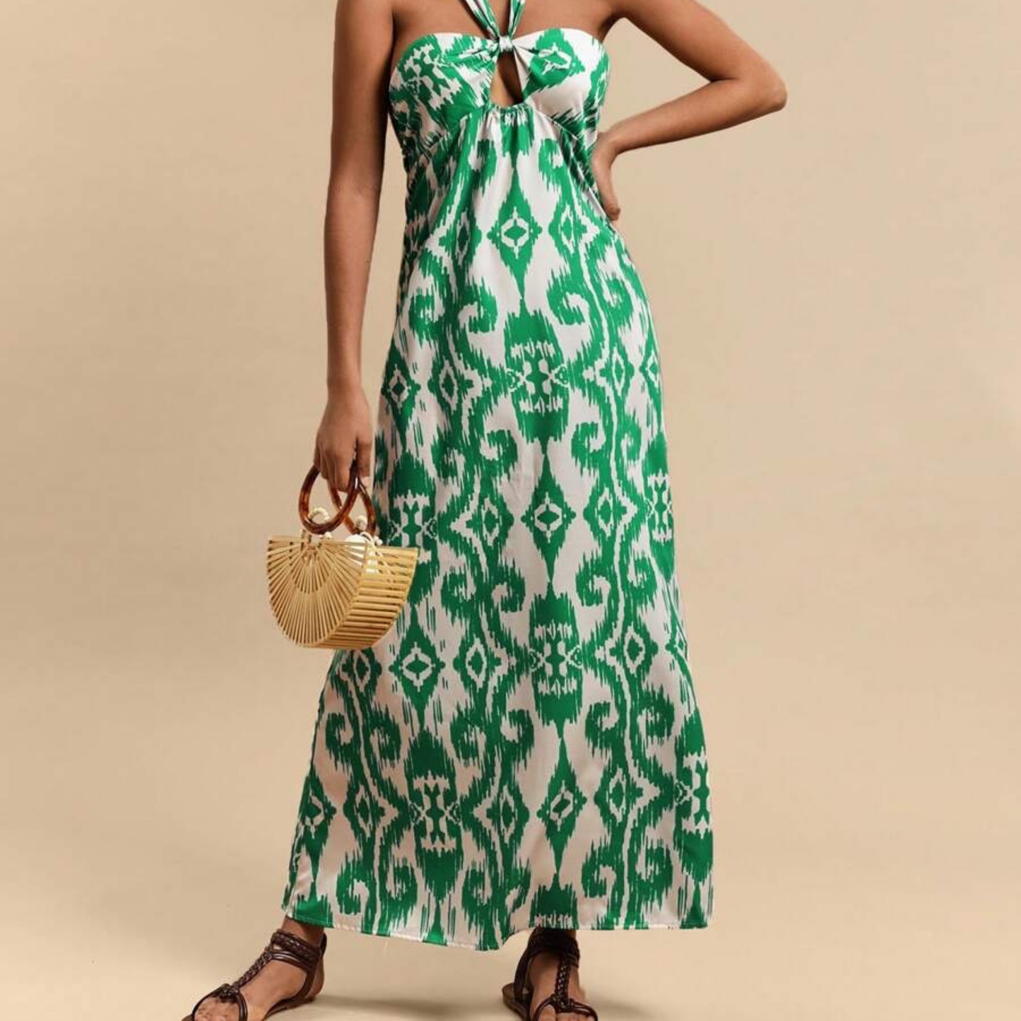Emerald Ikat Halter Maxi Dress