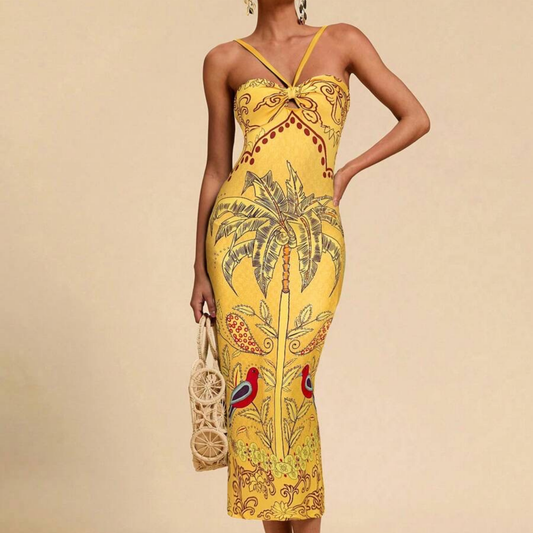 Tropical Jungle Print Bodycon Midi Dress