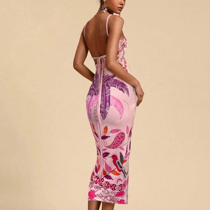 Tropical Jungle Print Bodycon Midi Dress