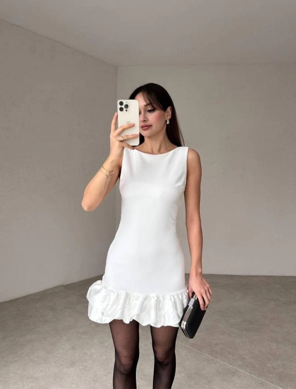 Audrey Ruffle-Hem Mini Dress – White Elegance - Kumkwat