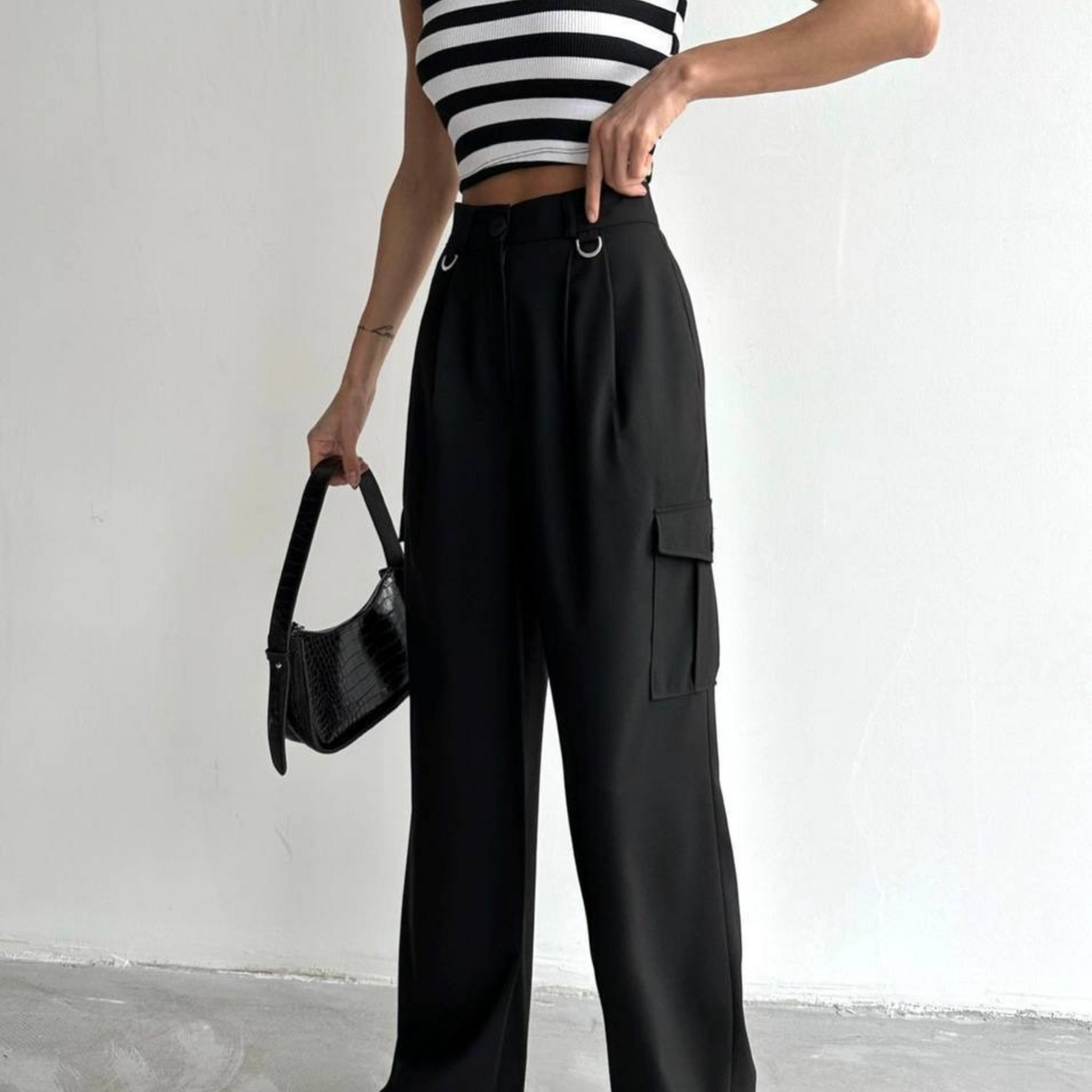Black Utility Wide-Leg Pants - Kumkwat