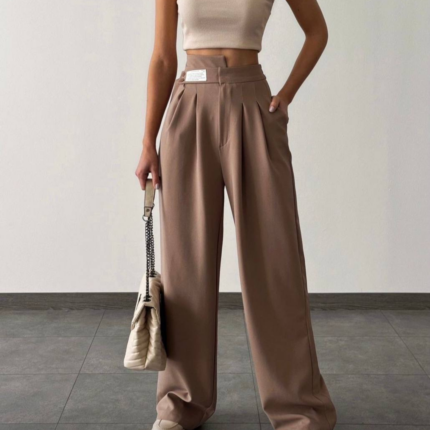 High-Waisted Wide-Leg Trousers - Kumkwat