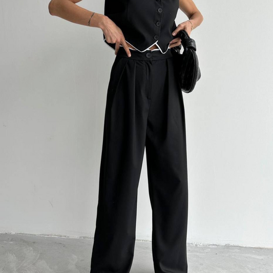 Black Tailored Pants & Vest Set