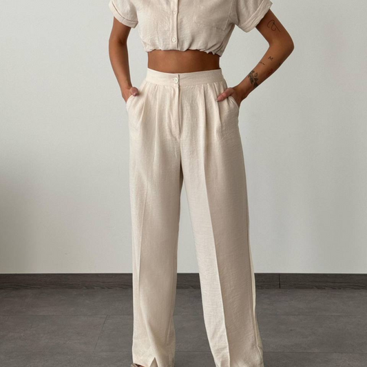 Linen Set (Cream/Olive/Brown) - Kumkwat