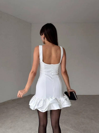 Audrey Ruffle-Hem Mini Dress – White Elegance - Kumkwat