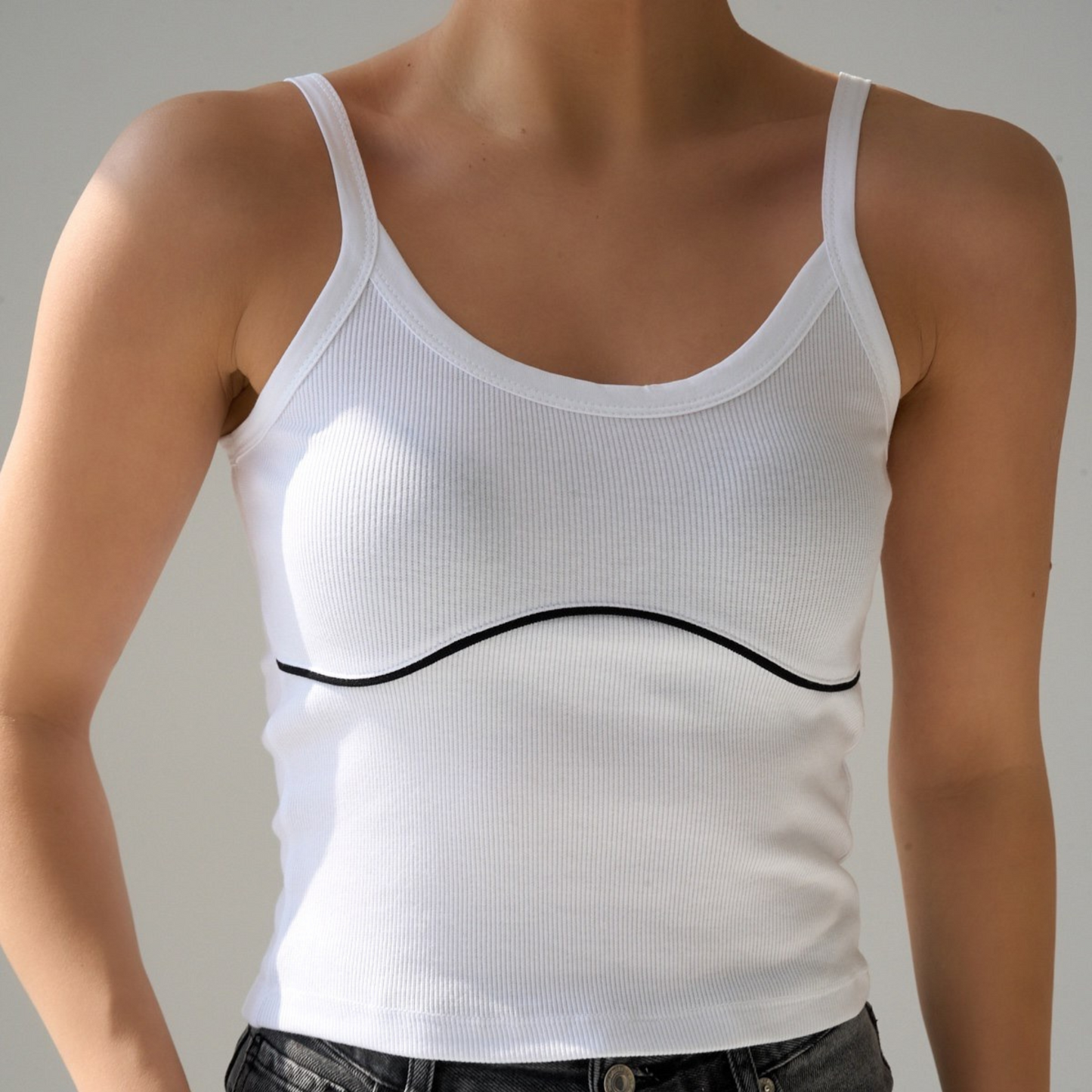 Contrast Trim Ribbed Tank Top - Kumkwat