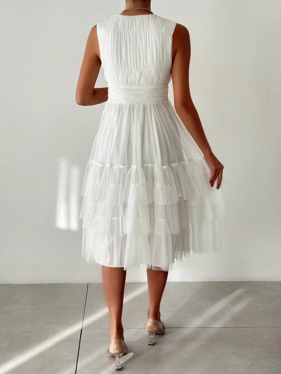 Vienna Tulle Layered Midi Dress - Kumkwat