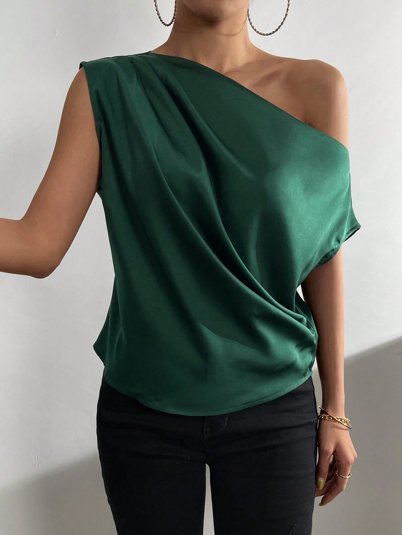 One-Shoulder Draped Blouse - Kumkwat
