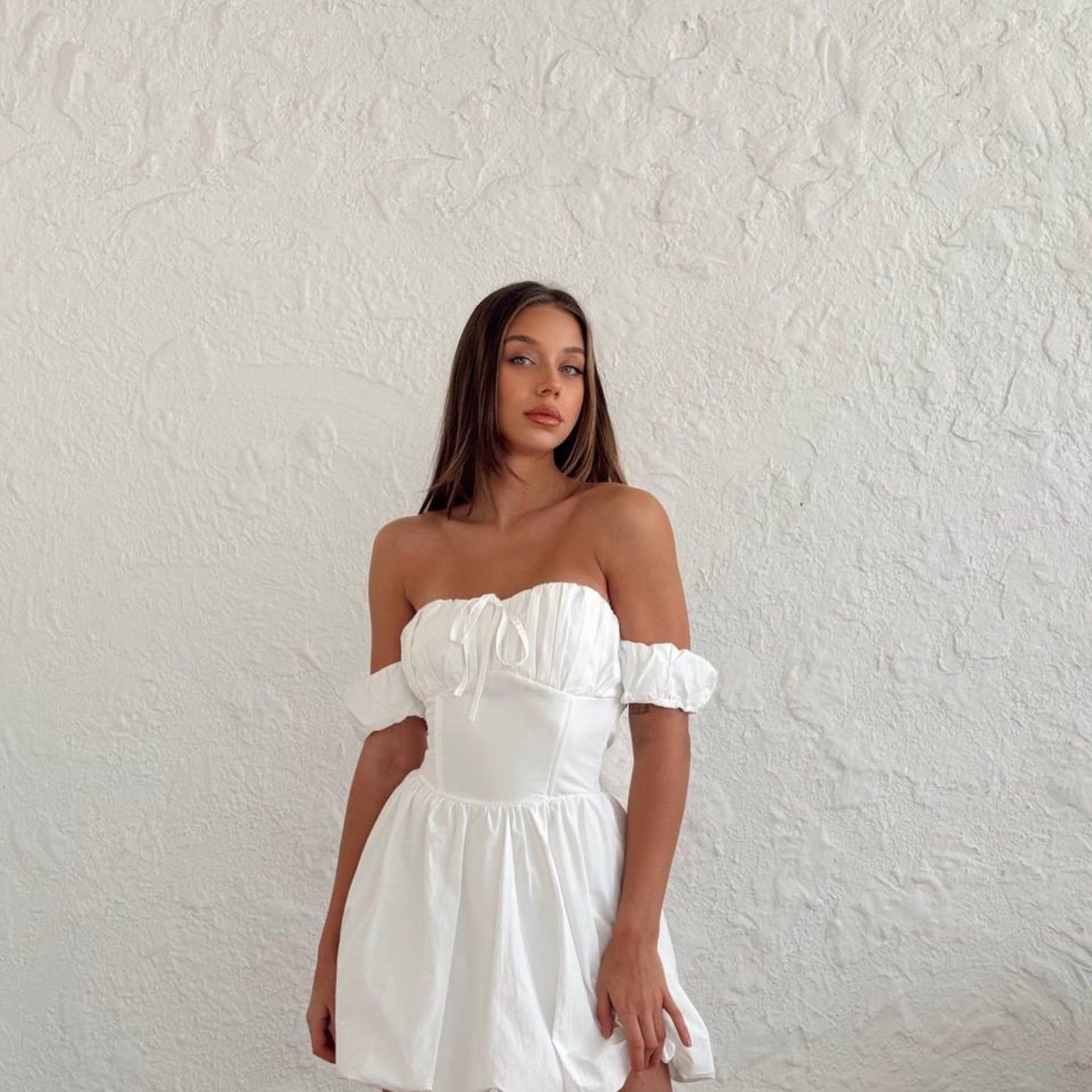 Sky Bloom Off-Shoulder Dress - Kumkwat