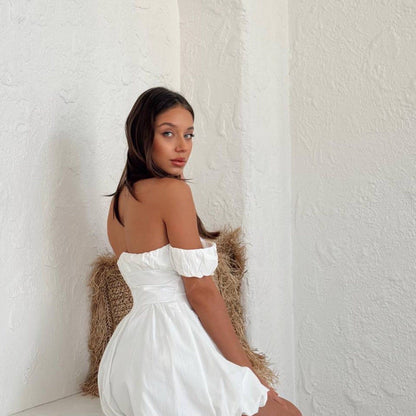Sky Bloom Off-Shoulder Dress - Kumkwat