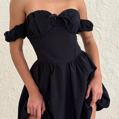 Sky Bloom Off-Shoulder Dress - Kumkwat