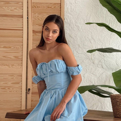 Sky Bloom Off-Shoulder Dress - Kumkwat