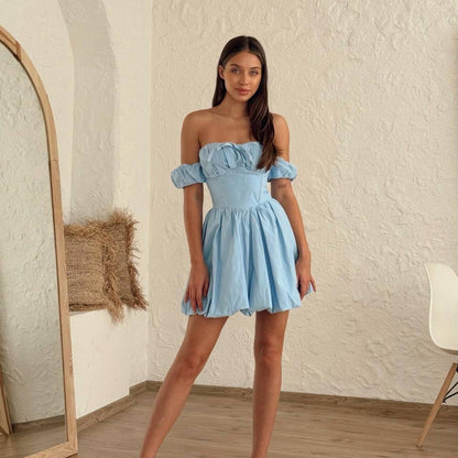 Sky Bloom Off-Shoulder Dress - Kumkwat