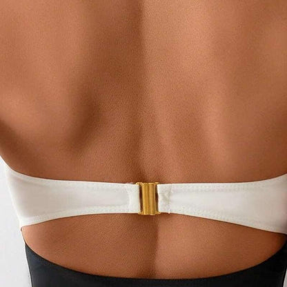 Pearl Detail Strapless One-Piece Swimsuit – Black & White - Kumkwat